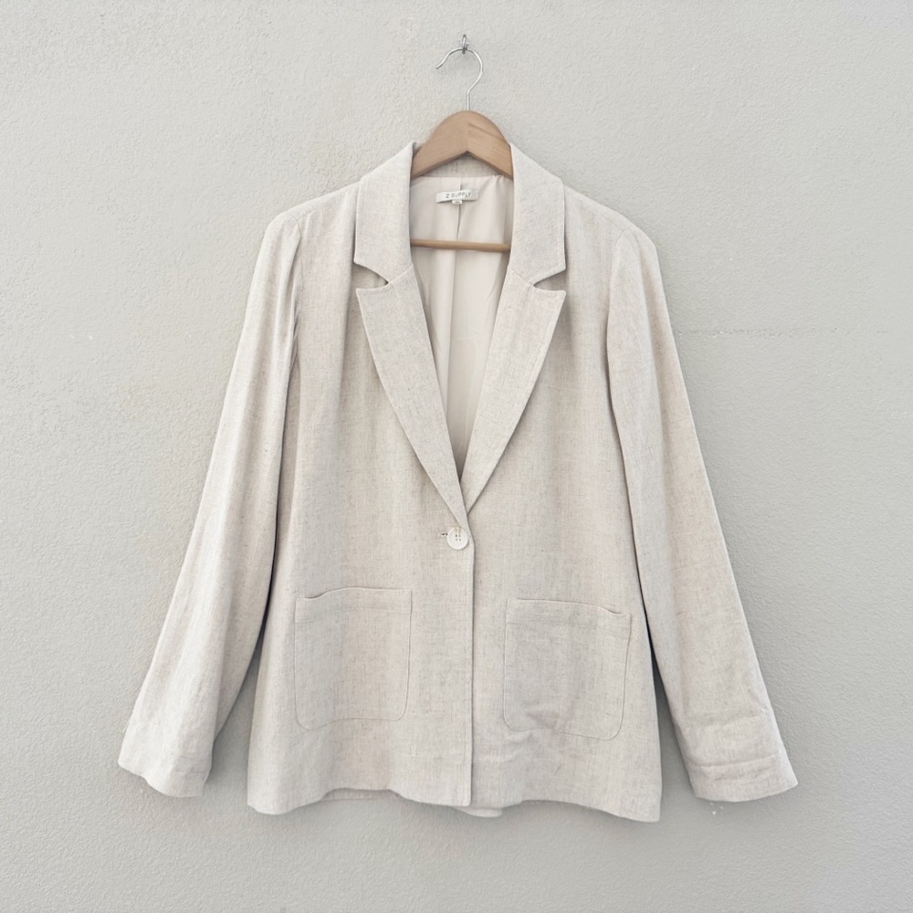 Z Supply Chateau Linen Blazer Med Beige Marled Textured Minimalist Classic Chic - Picture 5 of 14